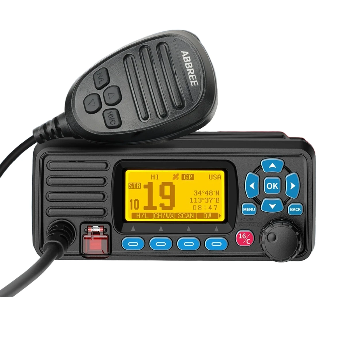 ABBREE AR-509MG VHF Marine Radio Waterproof IP67 25W Built-in GPS NOAA Weather Alerts DSC Call USA INT CAN Marine Channels — ABBREE