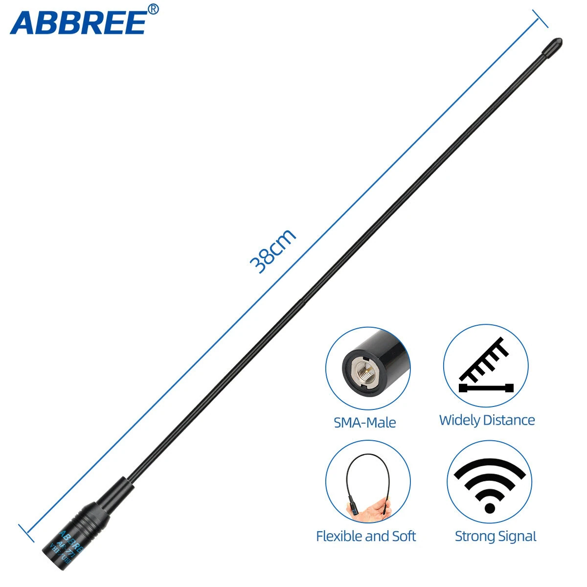 ABBREE AR-771 SMA-Female AR-771C SMA-Male Antenna Dual Band VHF/UHF High Gain Soft Whip Antenna For Baofeng UV-5R BF-888S UV10R UV-13 Pro Radio — view 3