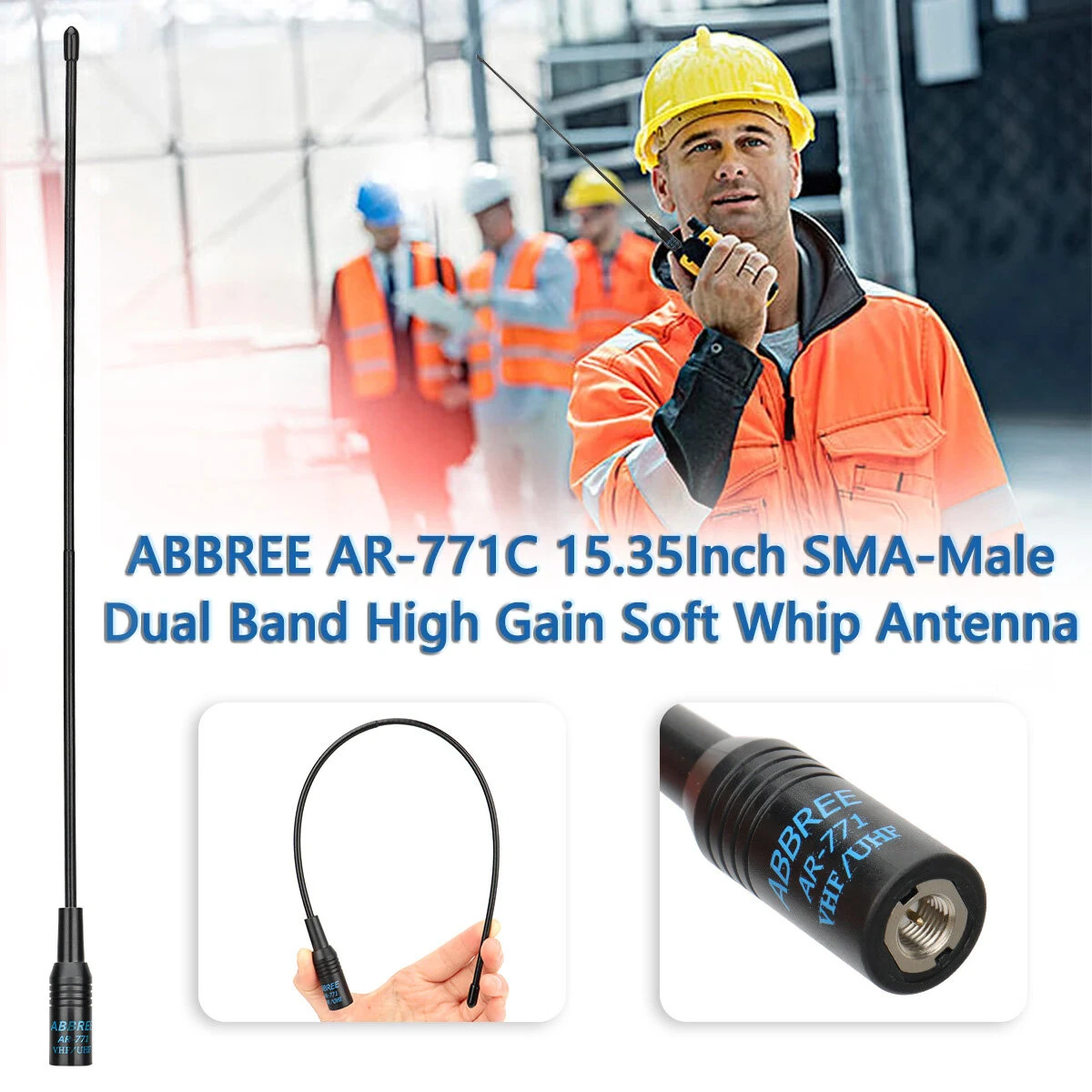 ABBREE AR-771 SMA-Female AR-771C SMA-Male Antenna Dual Band VHF/UHF High Gain Soft Whip Antenna For Baofeng UV-5R BF-888S UV10R UV-13 Pro Radio — view 4