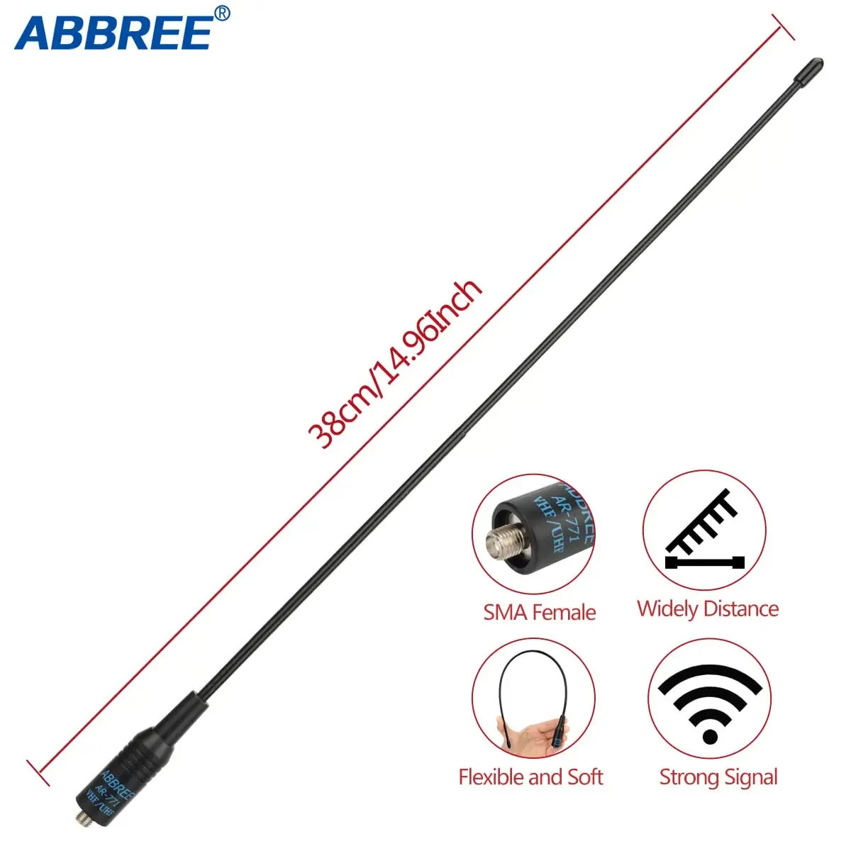 ABBREE AR-771 SMA-Female AR-771C SMA-Male Antenna Dual Band VHF/UHF High Gain Soft Whip Antenna For Baofeng UV-5R BF-888S UV10R UV-13 Pro Radio — view 6