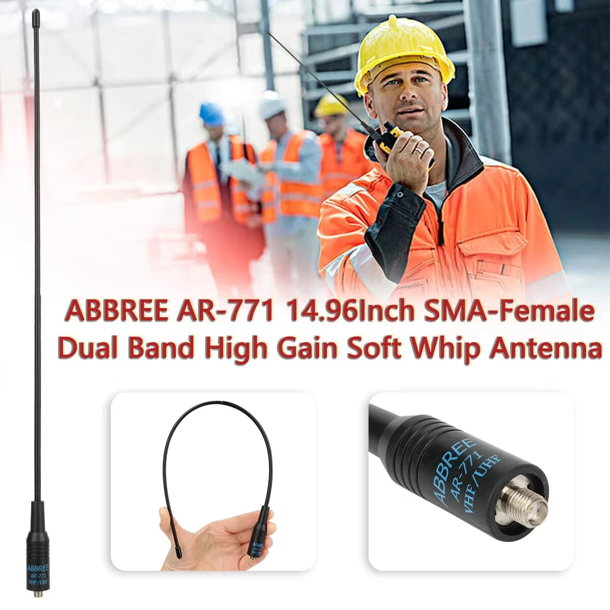 ABBREE AR-771 SMA-Female AR-771C SMA-Male Antenna Dual Band VHF/UHF High Gain Soft Whip Antenna For Baofeng UV-5R BF-888S UV10R UV-13 Pro Radio — view 7