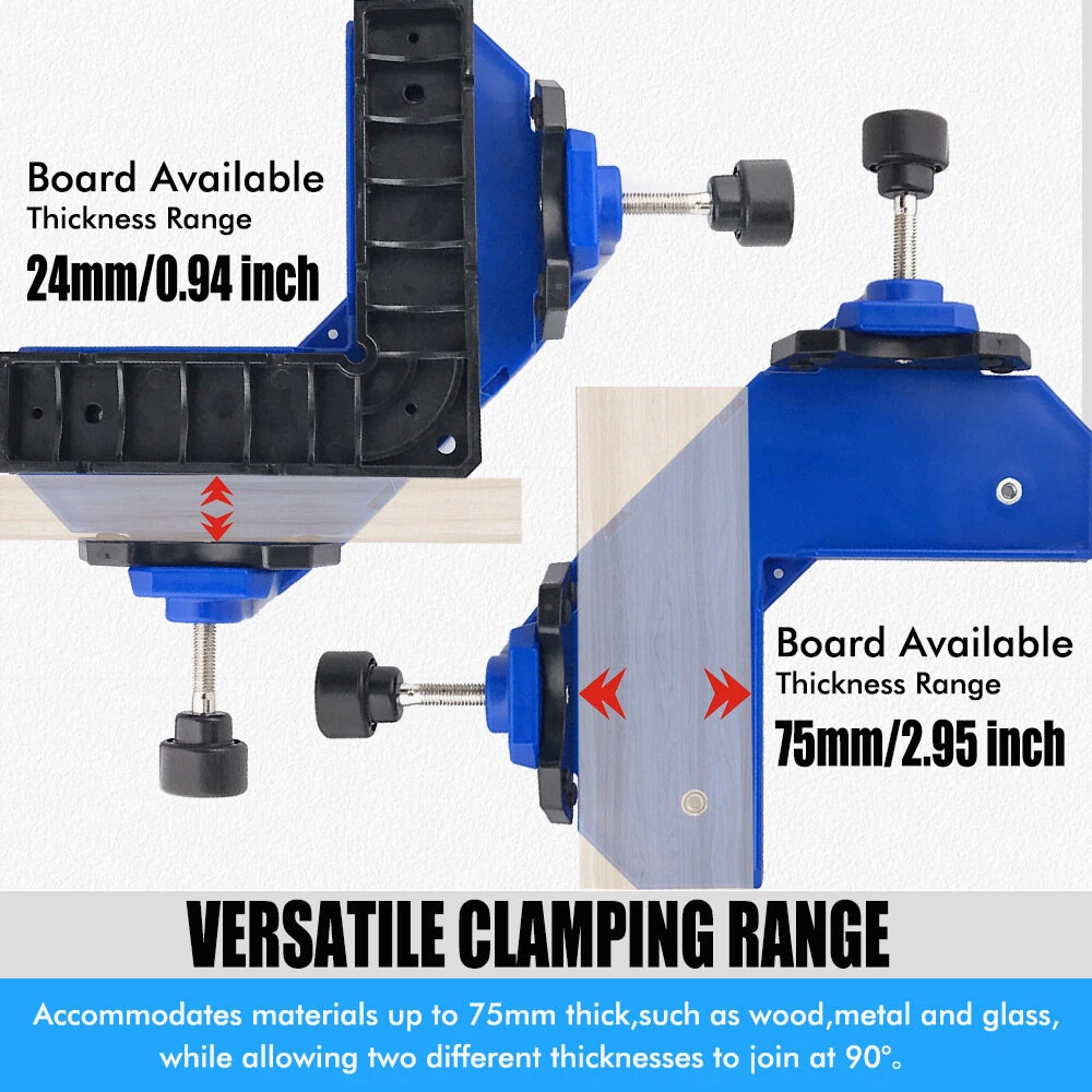 ABS Right Angle Woodworking Clamp Adjustable 90 Degree Corner Clamp Board Thickness 24-75mm for Photo Framing Cabinet Making Welding Furniture Assembly — view 6
