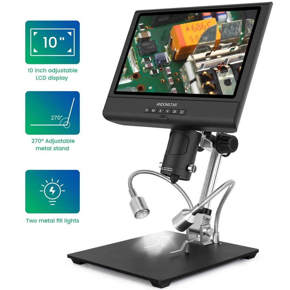 AD209 10" Digital Microscope 3X-200X Magnification 1080P adjustable LCD display for soldering Microscope Repai — view 3
