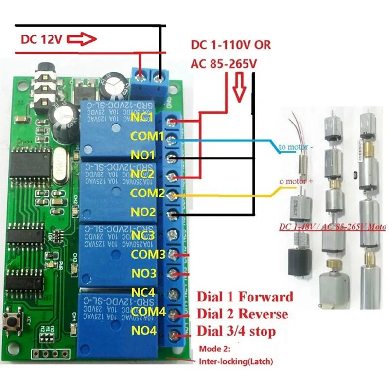 AD22B04 MT8870 4 Channel Relay DTMF Tone Signal Decoder Remote Control Relay Module 12V DC for PLC Smart Home with Cable — view 6