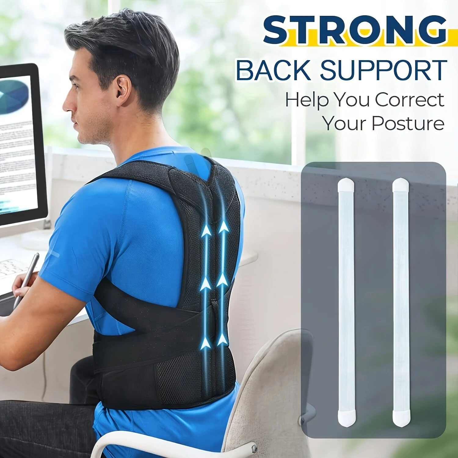 Adjustable Back Support Belt Back Posture Corrector Shoulder Lumbar Spine Support Back Protector — view 3