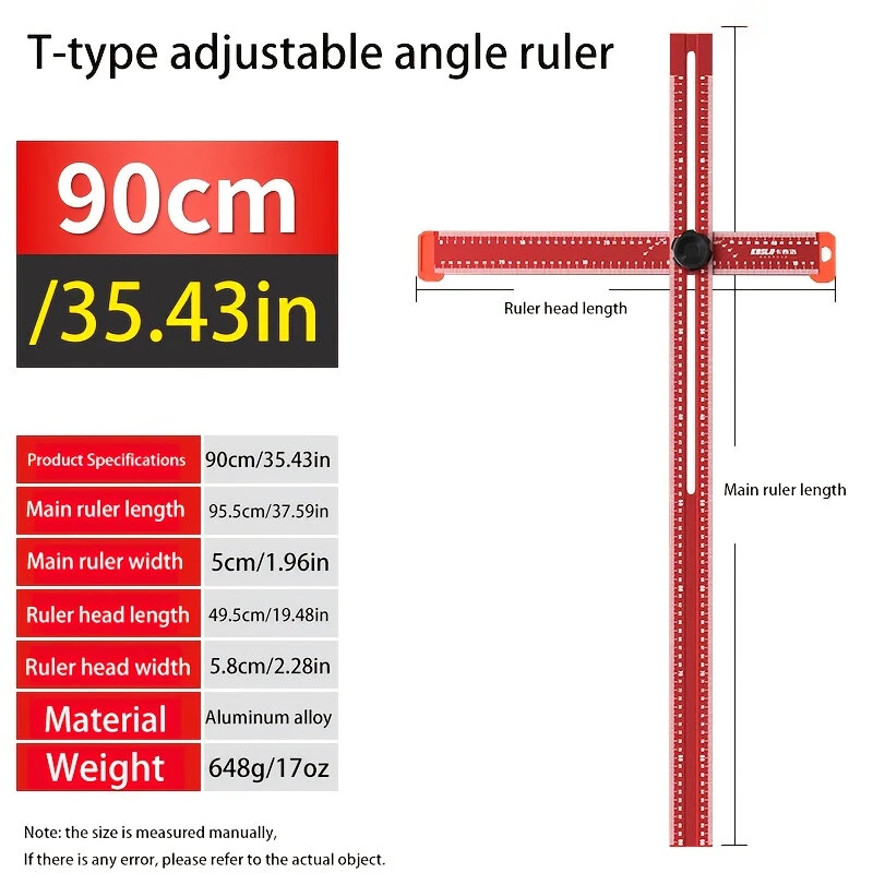 Adjustable T Shape Angle Ruler Aluminum Alloy Multi Angle Measuring Tool 90° 45° Precision Marking Ruler Woodworking Line Drawing Tool 60cm 90cm Metric Scale — view 7