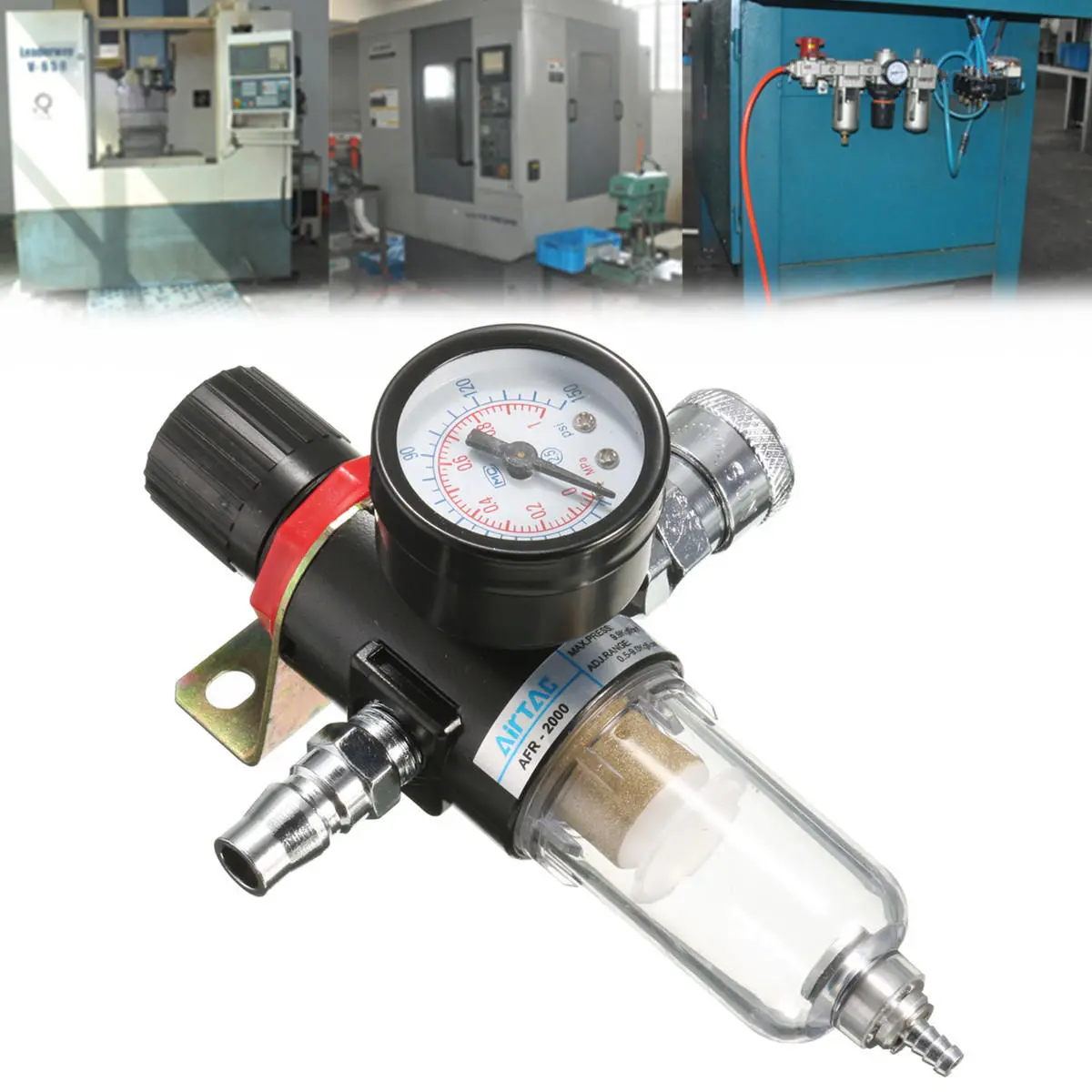 AFR-2000 1/4 Inch Air Compressor Filter Water Separator Trap Tools Kit With Regulator Gauge — view 2