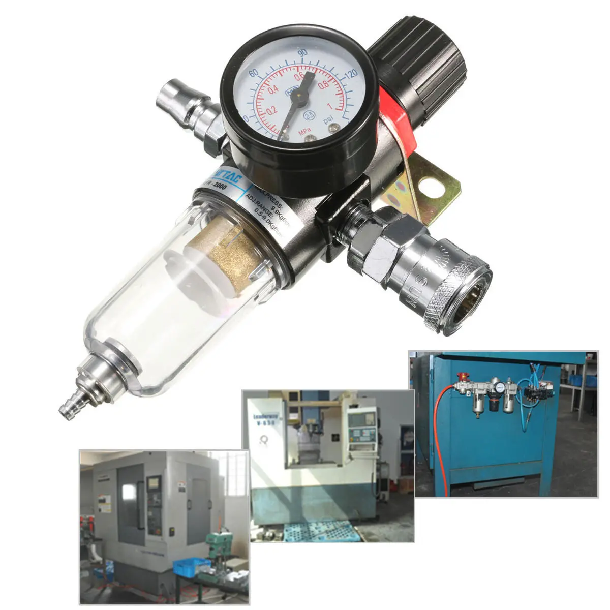 AFR-2000 1/4 Inch Air Compressor Filter Water Separator Trap Tools Kit With Regulator Gauge — view 4