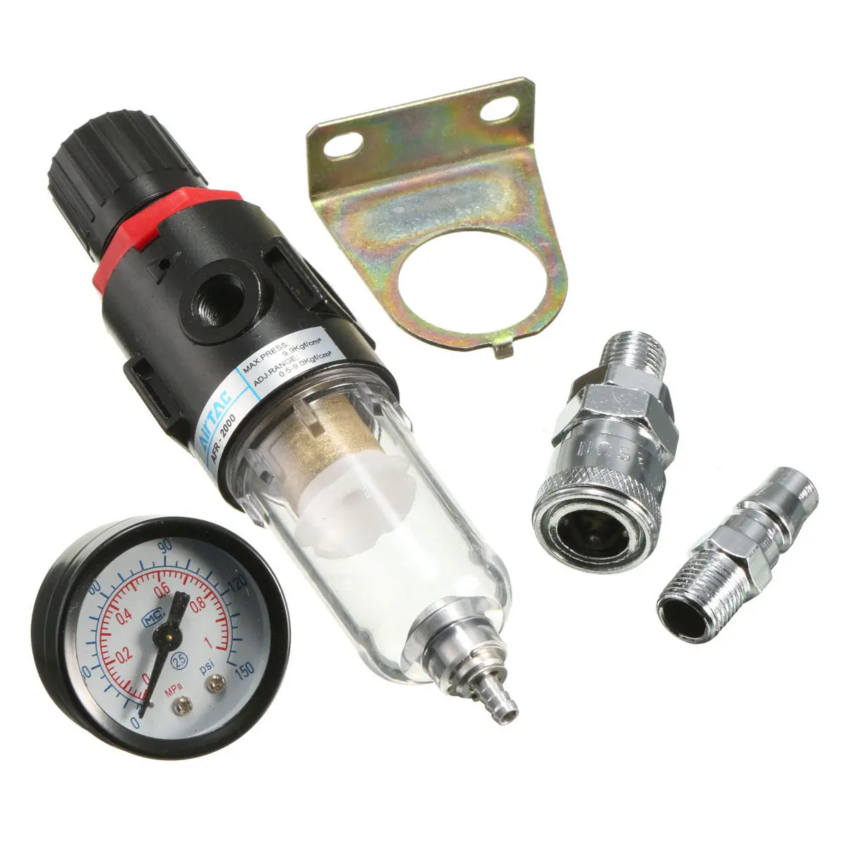 AFR-2000 1/4 Inch Air Compressor Filter Water Separator Trap Tools Kit With Regulator Gauge — view 6