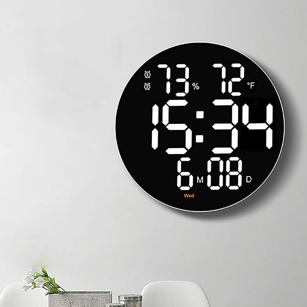 AGSIVO 10 Inch Digital Wall Clock With Remote Controller / Dual Alarm Clock / Calendar / Temperature / Humidity / Count Down for Home and Office — view 3