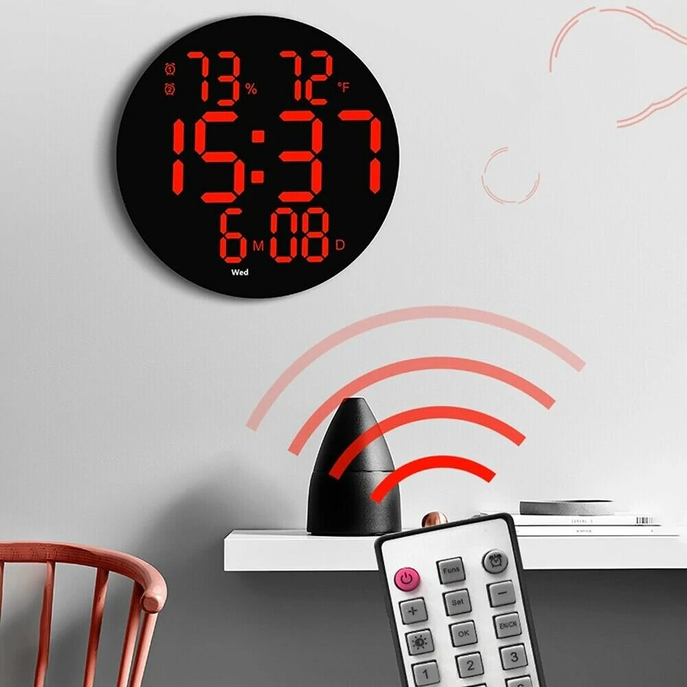 AGSIVO 10 Inch Digital Wall Clock With Remote Controller / Dual Alarm Clock / Calendar / Temperature / Humidity / Count Down for Home and Office — view 5