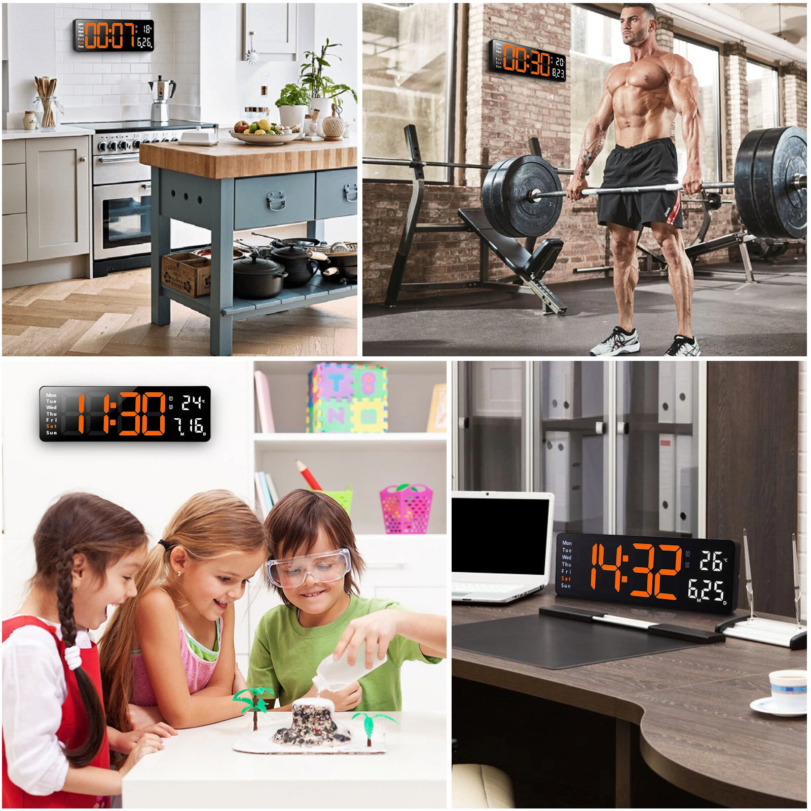 AGSIVO 13 Inch Digital Wall Clock Large LED Display with Remote Control / Automatic Brightness / Indoor Temperature / Date / Week / 12/24H For Home Office Classroom — view 4