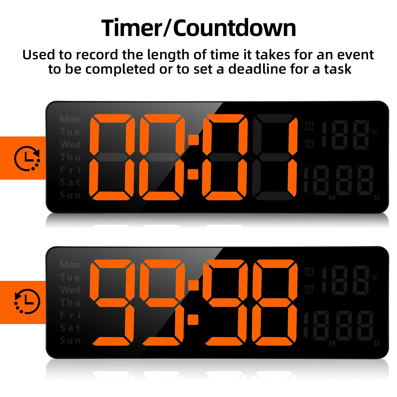 AGSIVO 13 Inch Digital Wall Clock Large LED Display with Remote Control / Automatic Brightness / Indoor Temperature / Date / Week / 12/24H For Home Office Classroom — view 5