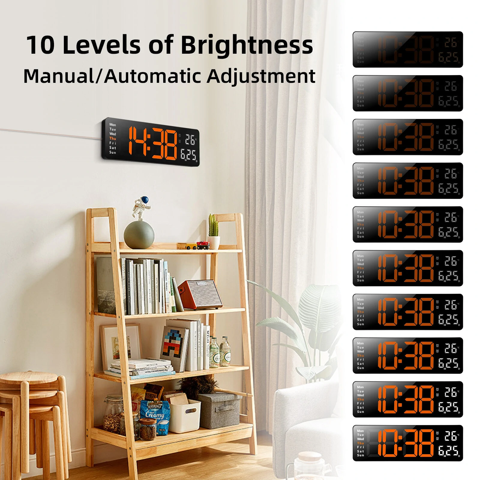 AGSIVO 13 Inch Digital Wall Clock Large LED Display with Remote Control / Automatic Brightness / Indoor Temperature / Date / Week / 12/24H For Home Office Classroom — view 6