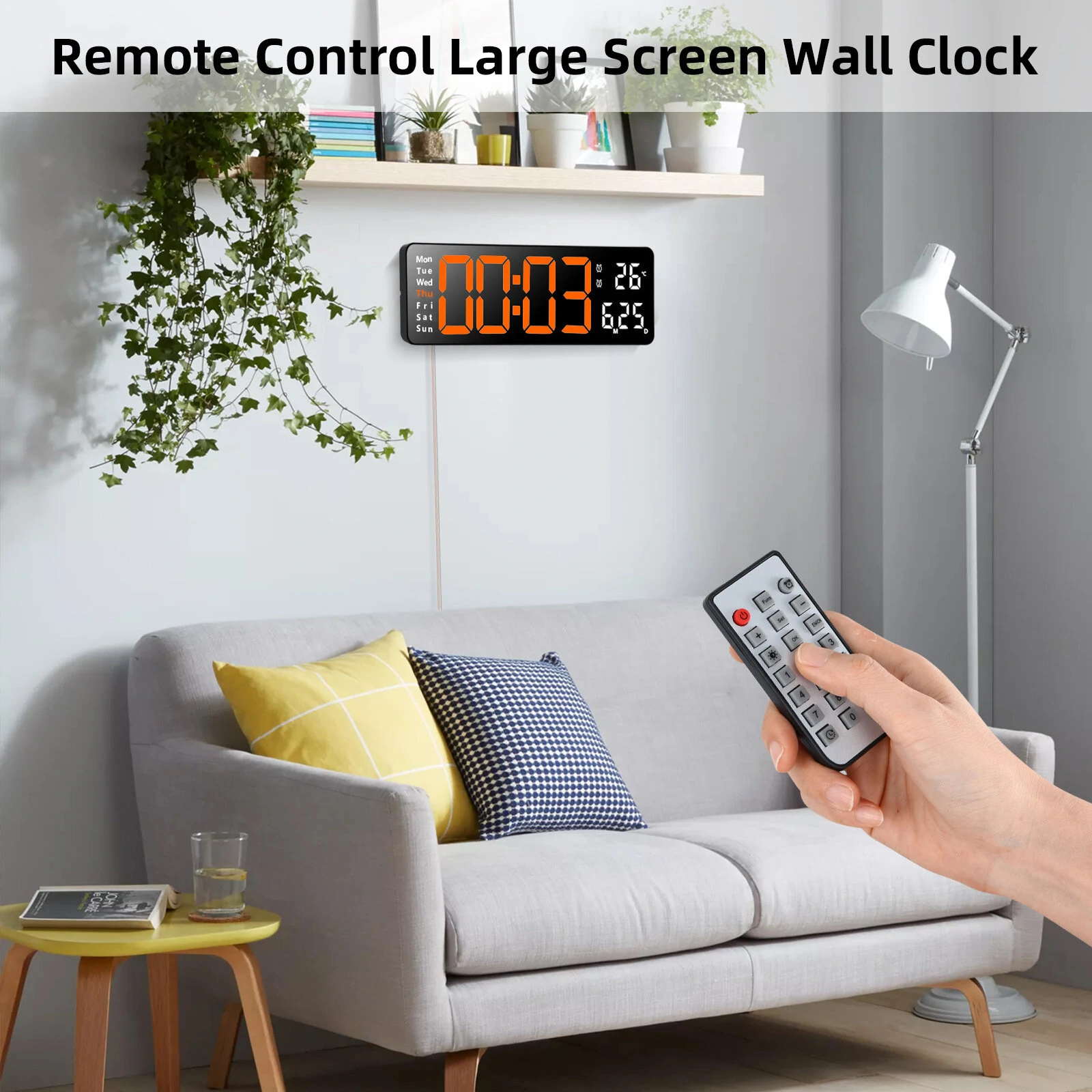 AGSIVO 13 Inch Digital Wall Clock Large LED Display with Remote Control / Automatic Brightness / Indoor Temperature / Date / Week / 12/24H For Home Office Classroom — view 7