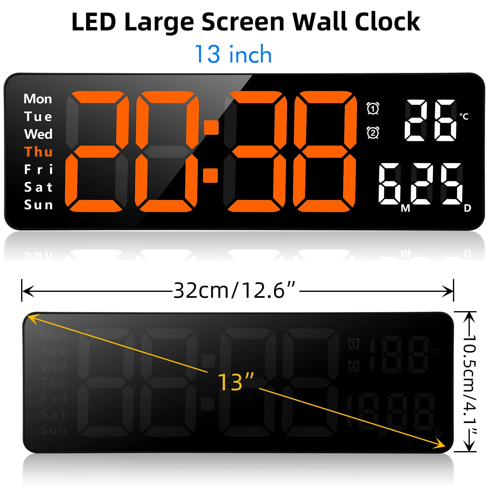 AGSIVO 13 Inch Digital Wall Clock Large LED Display with Remote Control / Automatic Brightness / Indoor Temperature / Date / Week / 12/24H For Home Office Classroom — view 9