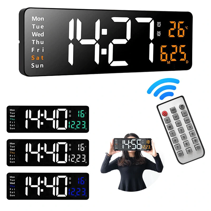AGSIVO 16 Inch Digital Wall Clock Large LED Display with Remote Control / Automatic Brightness / Indoor Temperature / Date / Week / 12/24H For Home Office Classroom — view 2