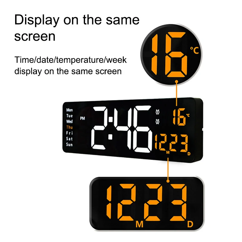 AGSIVO 16 Inch Digital Wall Clock Large LED Display with Remote Control / Automatic Brightness / Indoor Temperature / Date / Week / 12/24H For Home Office Classroom — view 4