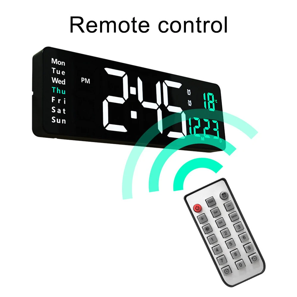 AGSIVO 16 Inch Digital Wall Clock Large LED Display with Remote Control / Automatic Brightness / Indoor Temperature / Date / Week / 12/24H For Home Office Classroom — view 5