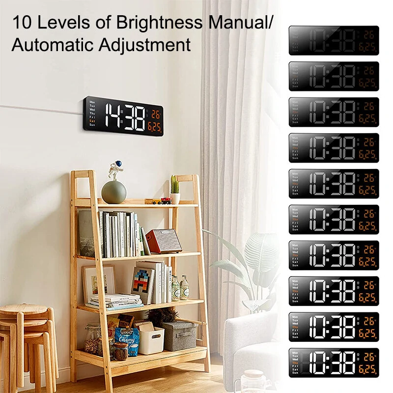 AGSIVO 16 Inch Digital Wall Clock Large LED Display with Remote Control / Automatic Brightness / Indoor Temperature / Date / Week / 12/24H For Home Office Classroom — view 6