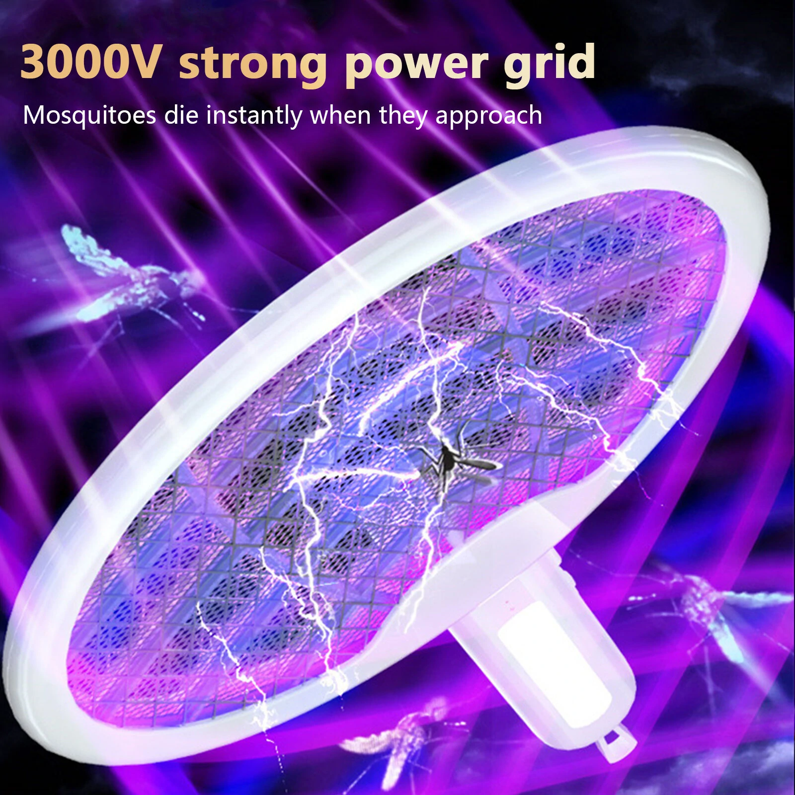 AGSIVO 3 In 1 3000V Cordless Rechargeable Electric Mosquito Bug Zapper Foldable Handheld Mosquito Killing Lamp Fly Trap — view 4