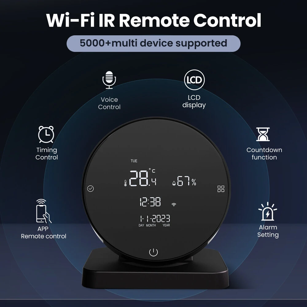 AGSIVO 3 In 1 Tuya Wifi Infrared IR Remote Controller Alarm Clock Temperature and Humidity Sensor Compatible with Alexa & Google Home — view 3