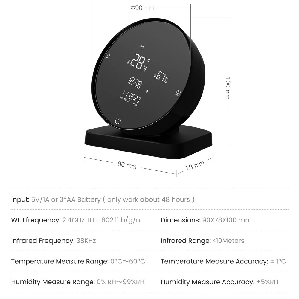 AGSIVO 3 In 1 Tuya Wifi Infrared IR Remote Controller Alarm Clock Temperature and Humidity Sensor Compatible with Alexa & Google Home — view 9