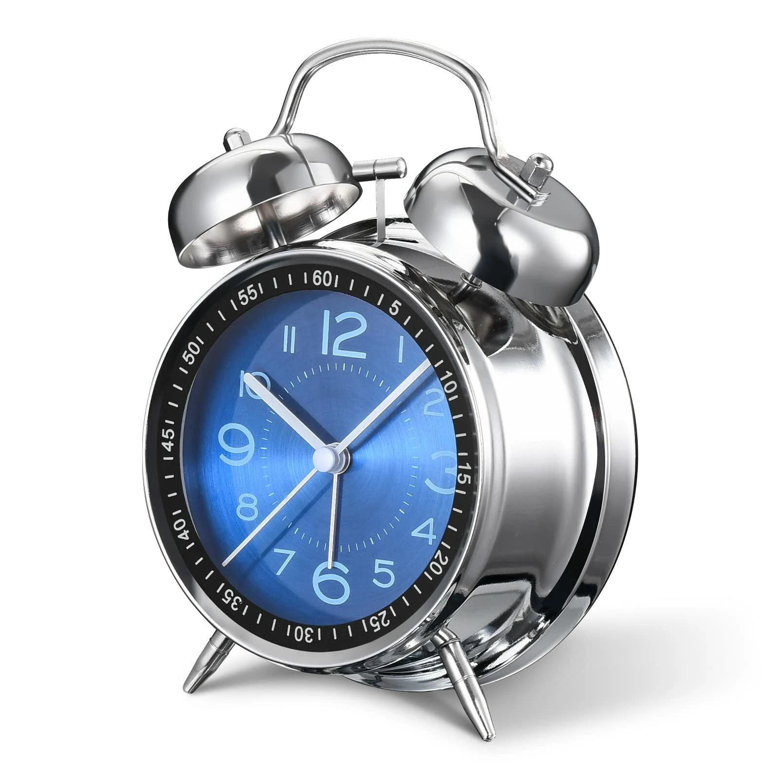AGSIVO 4 Inch Loud Alarm Clock Twin Bell Analog for Heavy Sleepers Silent Non-Ticking Quartz with Backlight — view 2