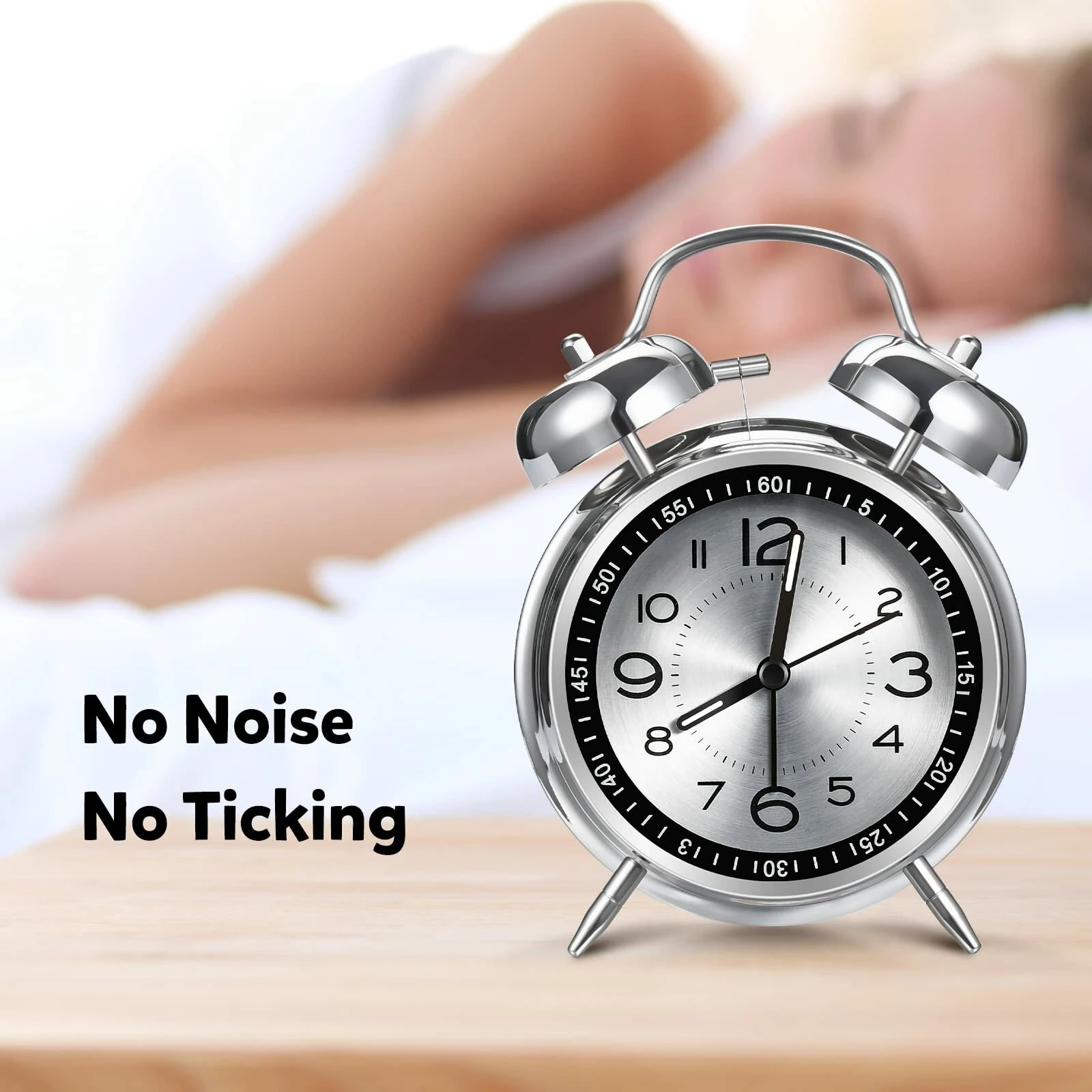 AGSIVO 4 Inch Loud Alarm Clock Twin Bell Analog for Heavy Sleepers Silent Non-Ticking Quartz with Backlight — view 4