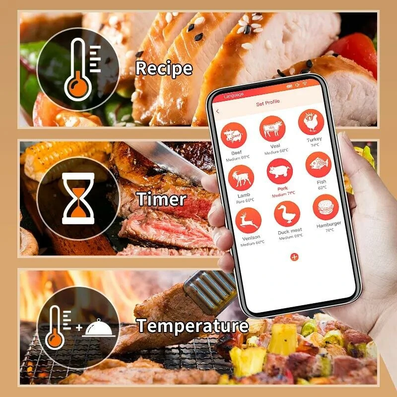 AGSIVO bluetooth Wireless Food Meat Thermometer 300ft Long Range Digital Thermometer Smart Alert for Grilling For BBQ Oven Kitchen Cooking — view 3