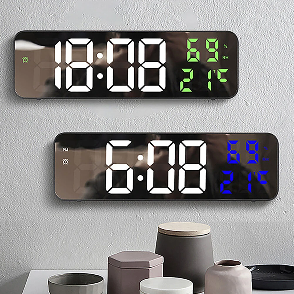 AGSIVO Digital Wall Clock Alarm Clock Large LED Display with Automatic Brightness / Indoor Temperature / Humidity Monitor / 12/24H For Home Office Classroom — AGSIVO