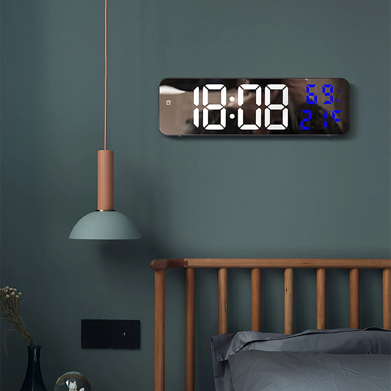 AGSIVO Digital Wall Clock Alarm Clock Large LED Display with Automatic Brightness / Indoor Temperature / Humidity Monitor / 12/24H For Home Office Classroom — view 4