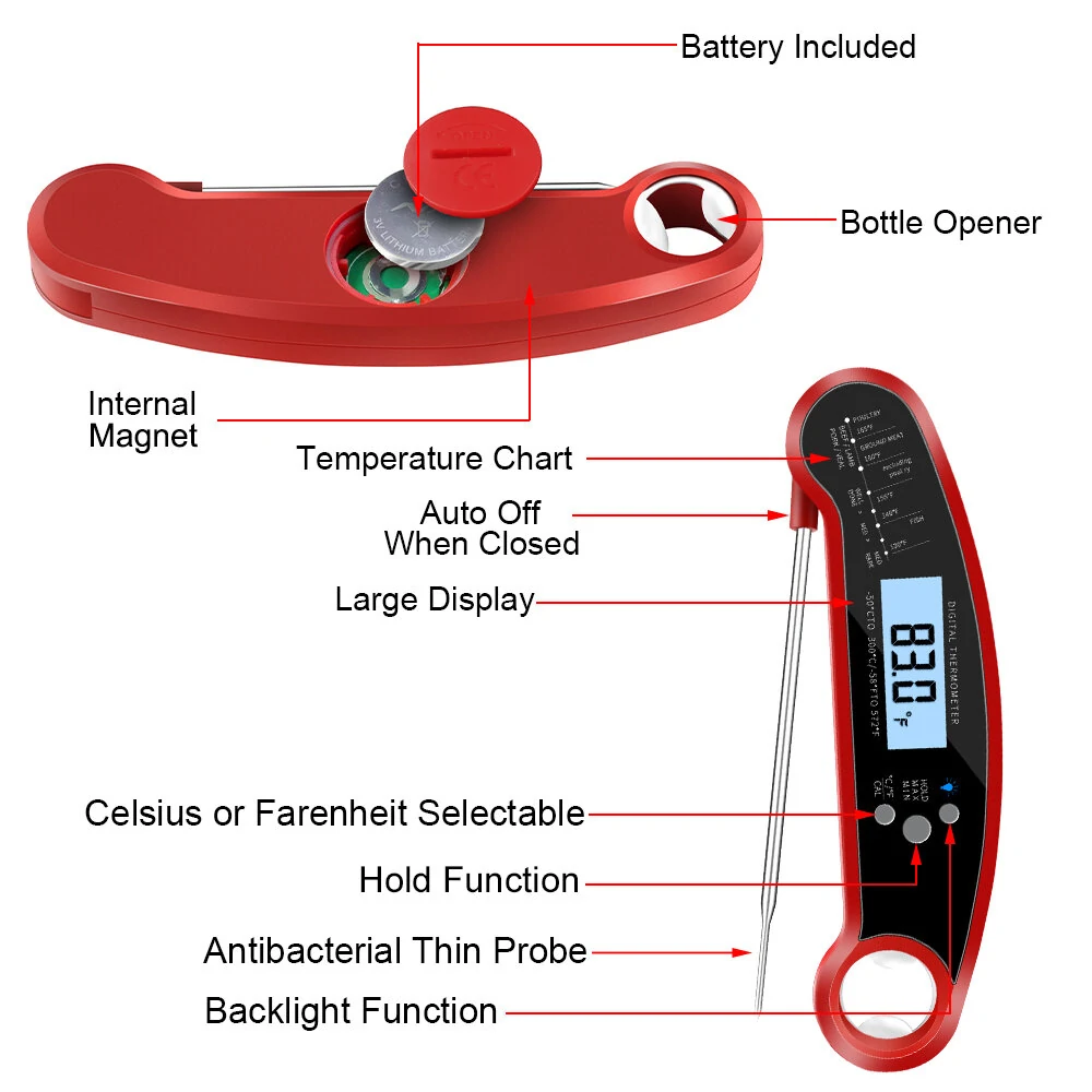 AGSIVO Fast Instant Read Digital Food Meat Thermometer Waterproof For BBQ Kitchen Cooking Grilling — view 9