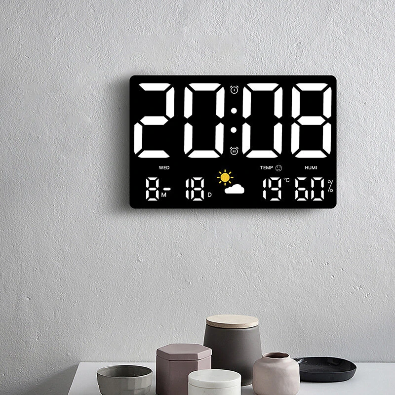 AGSIVO Large Digital Wall Clock Alarm Clock Large LED Display with Remote Control / Automatic Brightness / Indoor Temperature / Humidity / Date / Week / 12/24H For Home Office Classroom — view 4