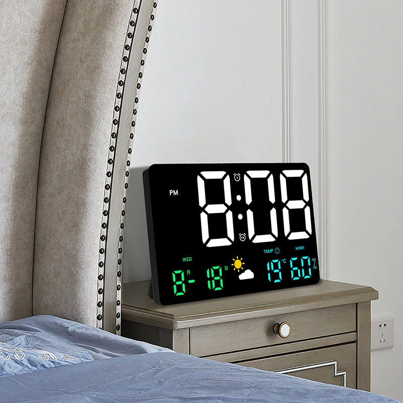 AGSIVO Large Digital Wall Clock Alarm Clock Large LED Display with Remote Control / Automatic Brightness / Indoor Temperature / Humidity / Date / Week / 12/24H For Home Office Classroom — view 6