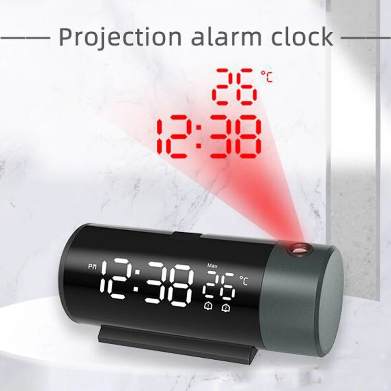 AGSIVO LED Digital Projection Alarm Clock with Projection on Ceiling Wall / Snooze / Temperature Display / External USB Power Supply For Bedroom — view 2