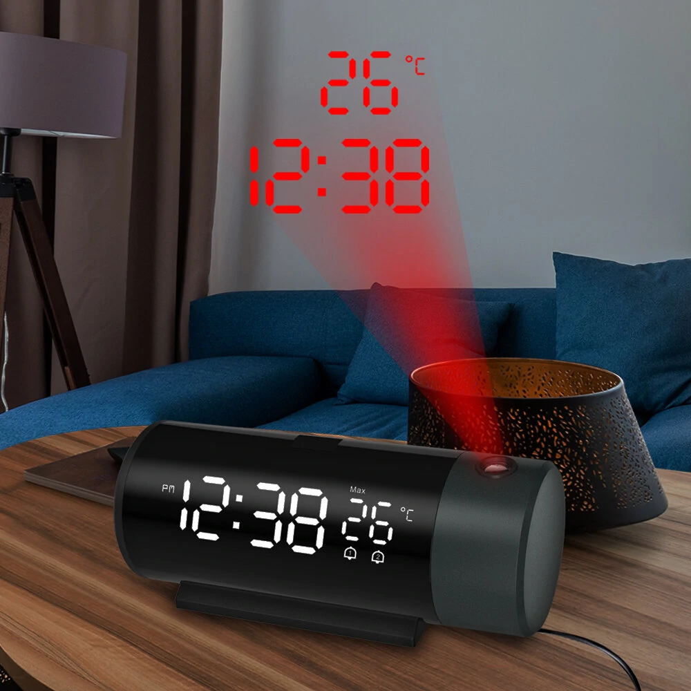 AGSIVO LED Digital Projection Alarm Clock with Projection on Ceiling Wall / Snooze / Temperature Display / External USB Power Supply For Bedroom — view 4