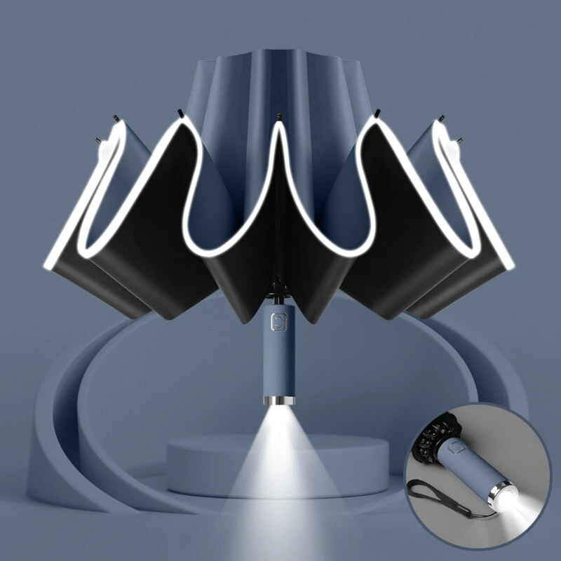 AGSIVO LED Light Travel Automatic Folding Reverse Umbrella 10 Ribs Reinforced Windproof UPF 50+ UV Protection Auto Open Close For Men and Women — AGSIVO