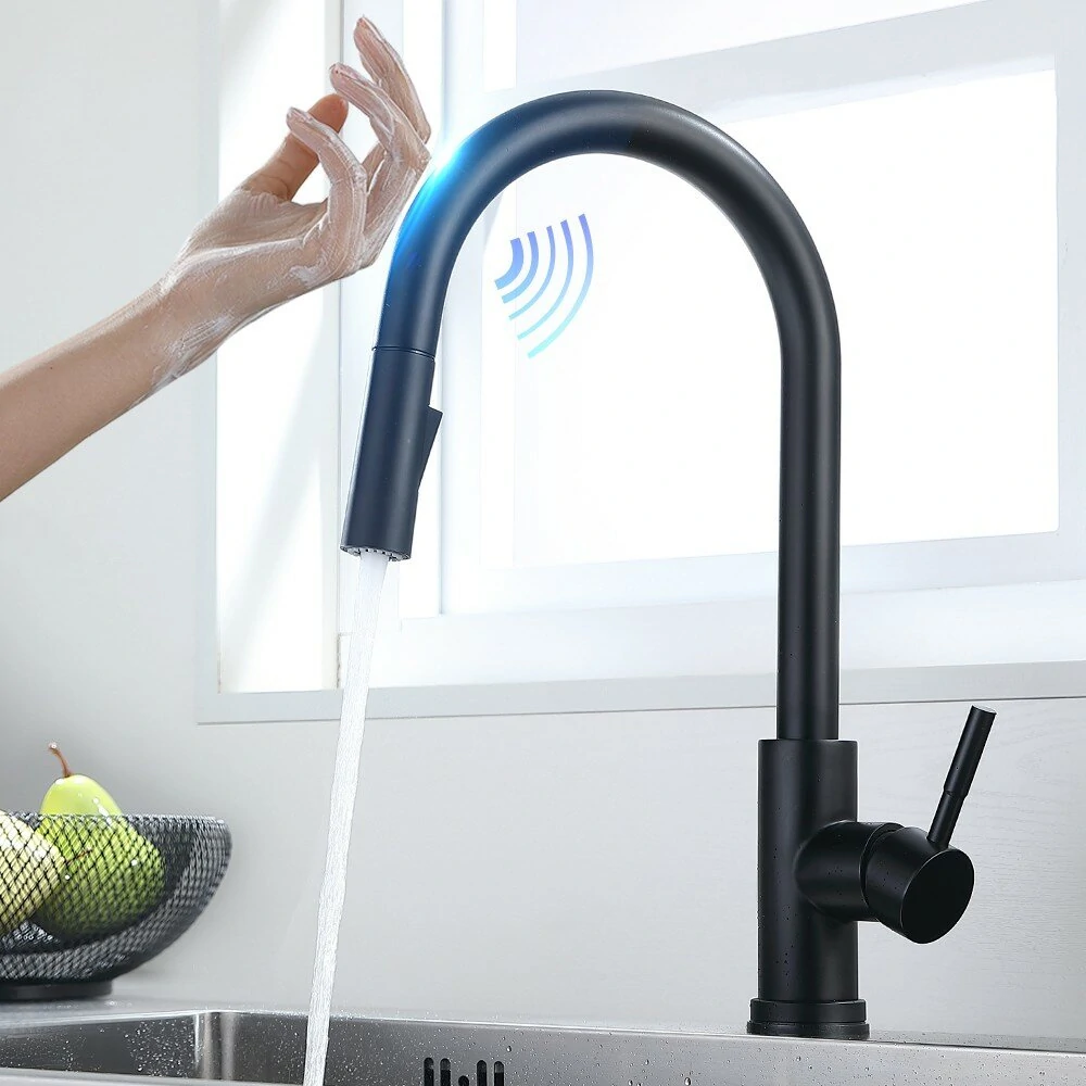 AGSIVO Smart Touch Kitchen Sink Faucet 360 ° Rotation with Pull Down Sprayer Motion Sensor Cold Hot Mixed Tap SUS 304 Stainless Steel Brushed Nickel — view 3