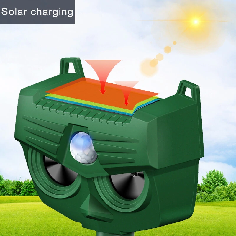 AGSIVO Solar Animal Repeller Ultrasonic Animal Repellent with PIR Motion Sensor and LED Flash Light For Cat / Mole / Dog / Squirrel / Deer / Fox — view 5