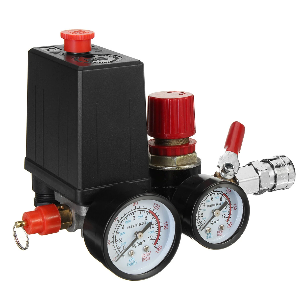 Air Compressor Pressure Switch Control Valve Regulator Gauges W/ Quick Connector — view 5