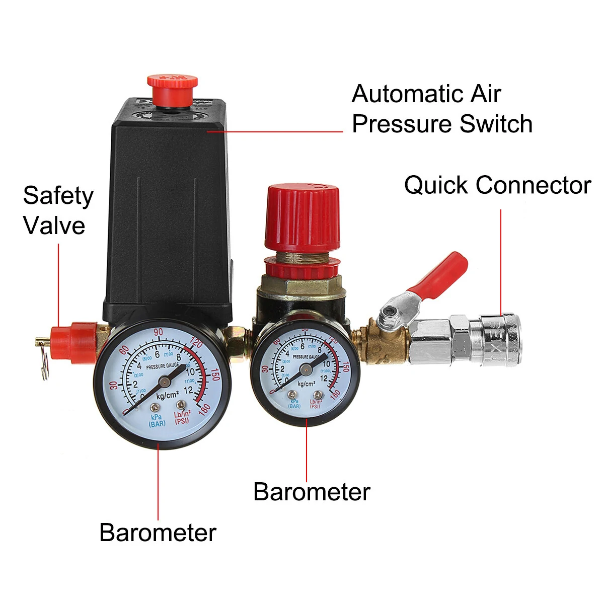 Air Compressor Pressure Switch Control Valve Regulator Gauges W/ Quick Connector — view 7