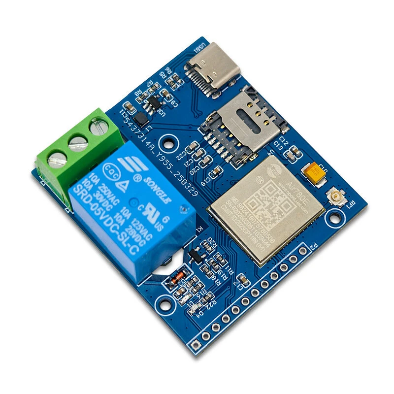 AIR780E 4G IoT Relay Module Single Channel AT Command Support Low Power Type-C Nano SIM Slot Network Status LED Module — view 3