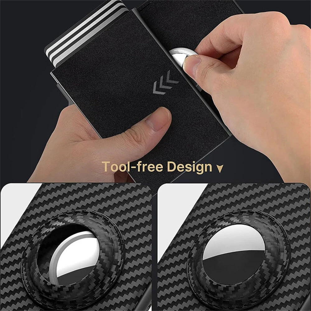 AirTag Microfiber Men's Automatic Popup Card Holder Tri-fold RFID Anti-theft Brush Purse Wallet Credit Card Clip — view 5
