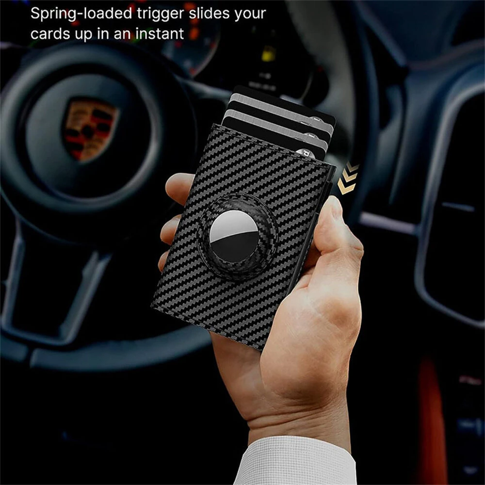 AirTag Microfiber Men's Automatic Popup Card Holder Tri-fold RFID Anti-theft Brush Purse Wallet Credit Card Clip — view 6