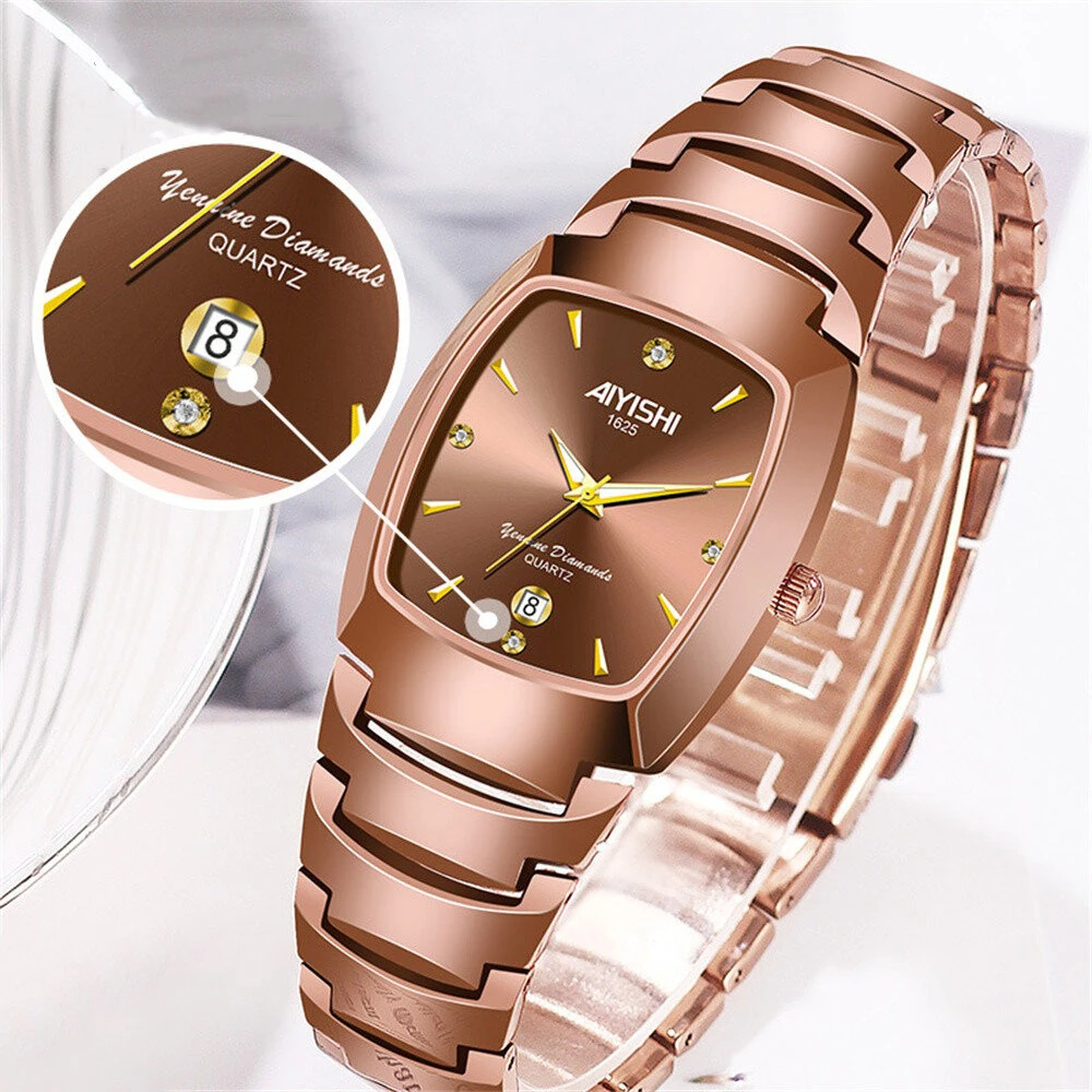 AIYISHI Luxury Men's Square Quartz Watch Steel Strap Casual Business Wristwatch Waterproof Luminous Date Design Comfortable Stylish — view 3