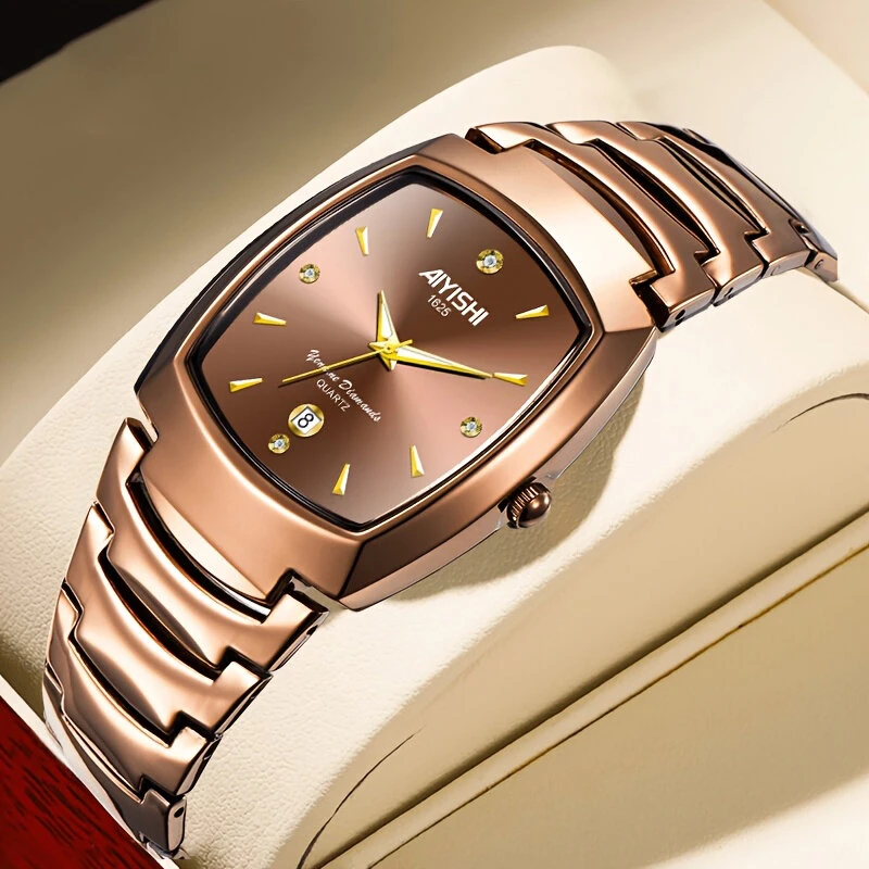 AIYISHI Luxury Men's Square Quartz Watch Steel Strap Casual Business Wristwatch Waterproof Luminous Date Design Comfortable Stylish — view 7