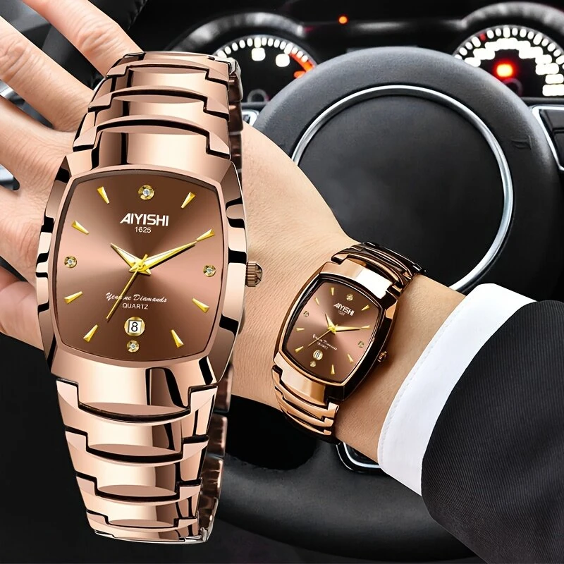 AIYISHI Luxury Men's Square Quartz Watch Steel Strap Casual Business Wristwatch Waterproof Luminous Date Design Comfortable Stylish — view 9