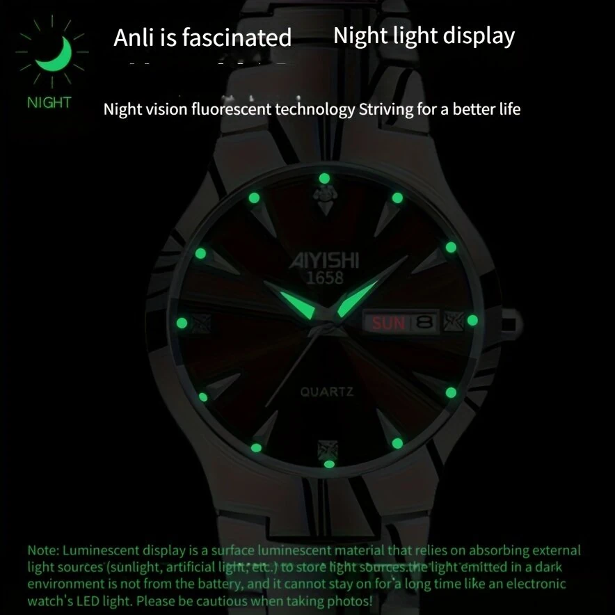 AIYISHI Men Business Watch Waterproof Automatic Quartz Watches Luminous Double Date Wristwatch — view 4