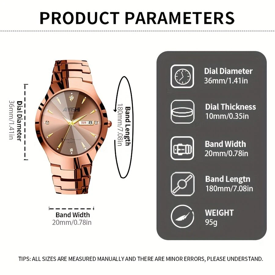 AIYISHI Men Business Watch Waterproof Automatic Quartz Watches Luminous Double Date Wristwatch — view 8